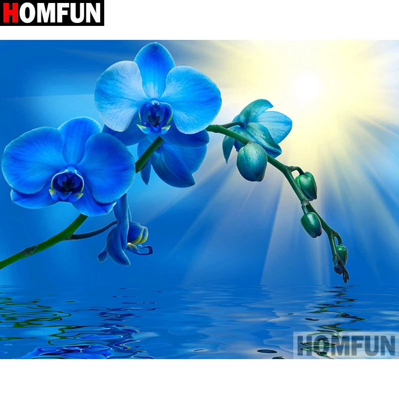 HOMFUN Full Diamond Embroidery Diy 5D Painting Cross Stitch &quotBlue orchid landscape&quot Drill Home Room Decor A27244 | Дом и сад