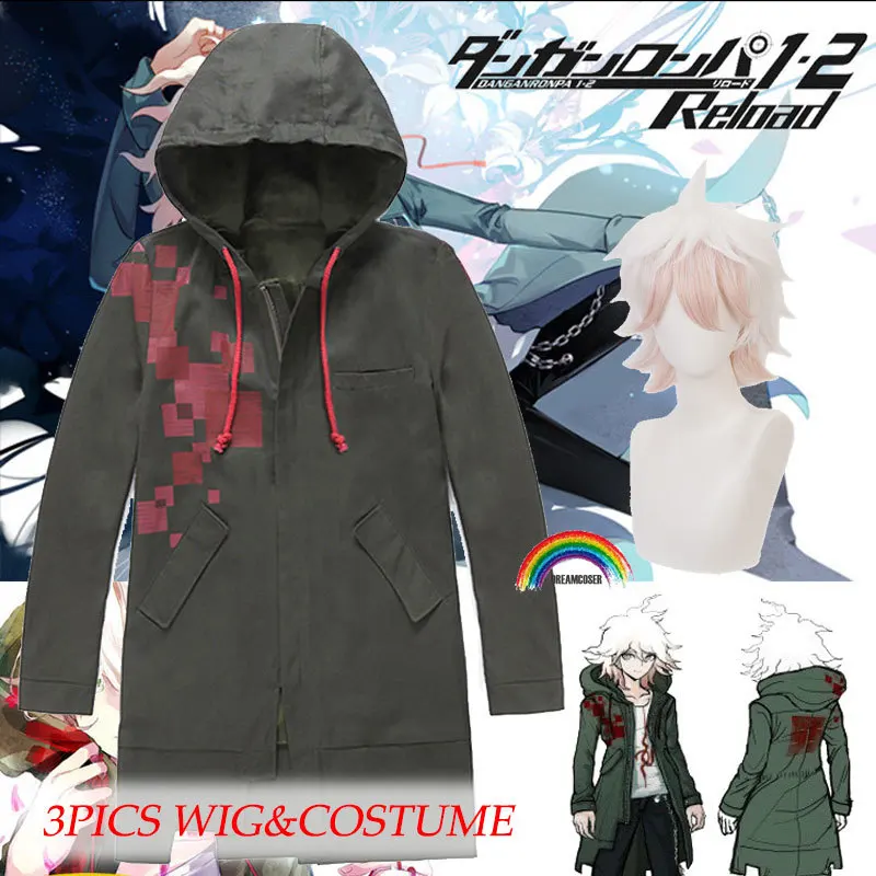 Супер Danganronpa 2 Komaeda Nagito куртка толстовки армейский зеленый цвет пальто косплей
