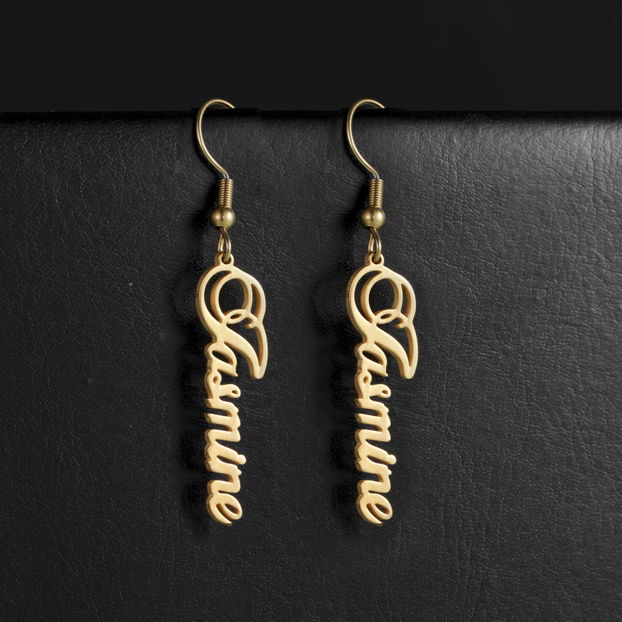 Sipuris Stainless Steel Personalized Customize Name Dangle Earrings Jewelry For Women Girls Custom Drop Earring Fashion