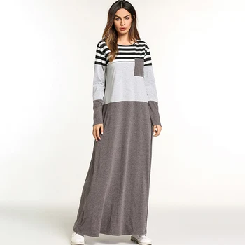 

Abaya Jilbab Muslim Maxi Dress Striped Plus Size Kaftan Patchwork Long Dress Vintage Fashion Islamic Clothings Long Robe