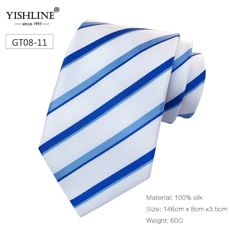 YISHLINE, новинка, 8 см, мужской галстук, шелковые галстуки, в полоску, синий, розовый, мужские свадебные галстуки, галстуки для жениха, галстук, Осень-зима, 20 стилей - Цвет: GT08-11