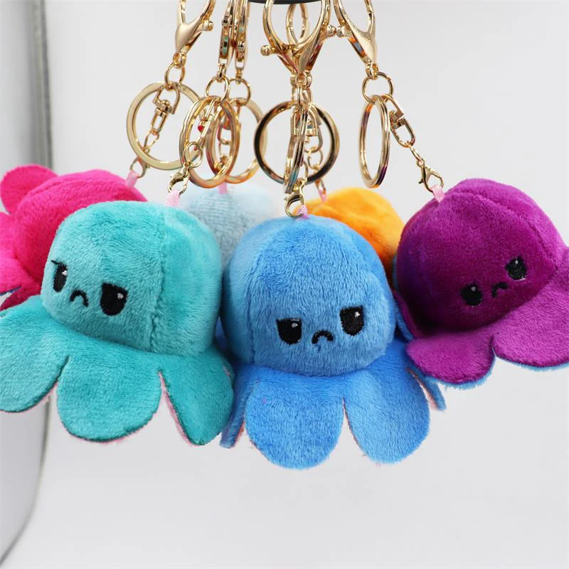 LLavero de pulpo reversible de doble cara, colgante de bolsa, Animal de peluche, regalo, 1 ud.