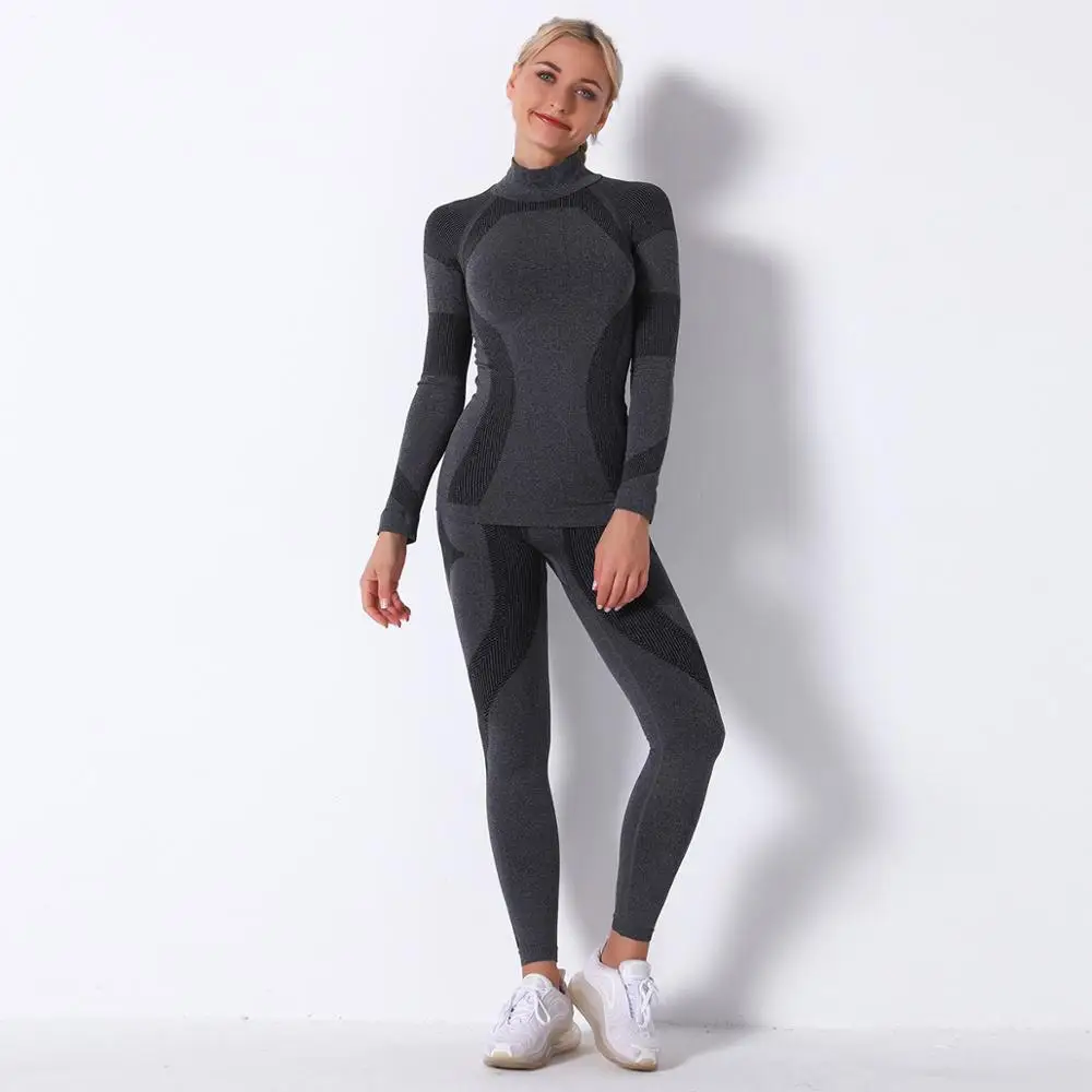 Women Thermal Underwear Suit Spring Autumn Winter Quick Dry Thermo Turtleneck Underwear Sets Fitness Knitted Long Johns,thermal underwear sets