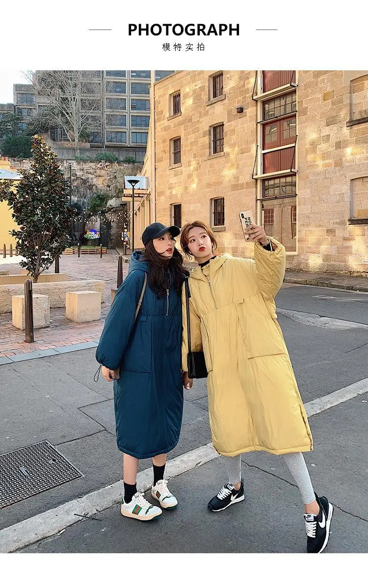 Students Thick Warm Solid Color Cotton Coat Women's Mid-length 19 Winter New Style Korean-style Loose Casual Hooded Pullover Cot