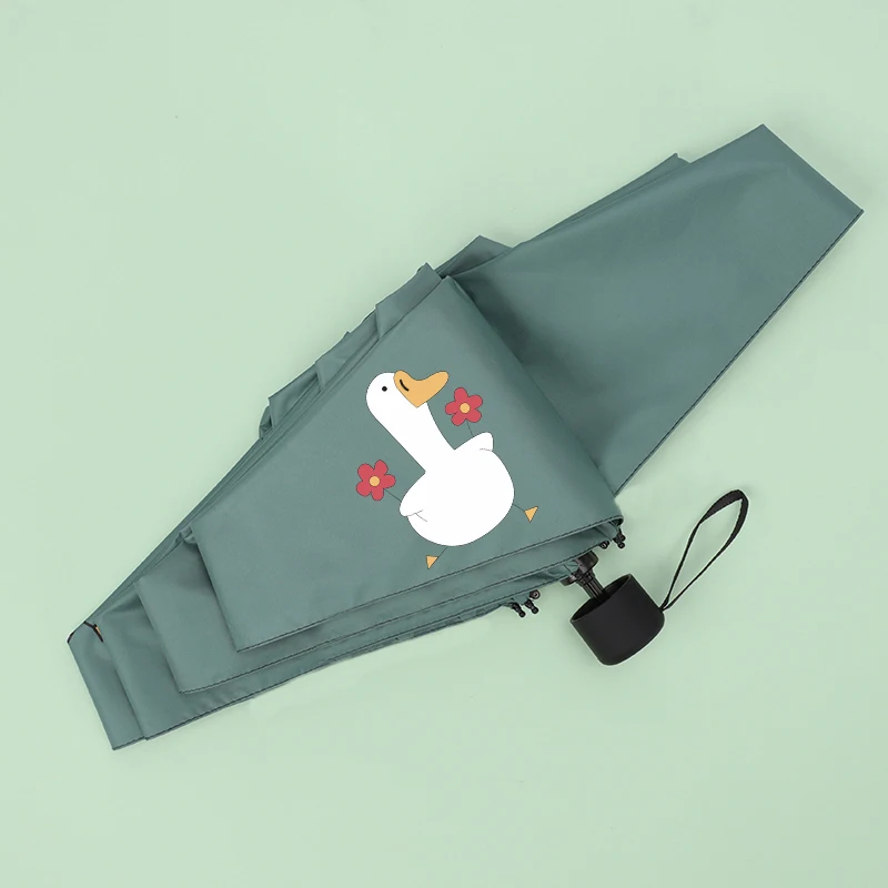 Милый маленький карманный зонтик для девочек с изображением уток, складной женский зонтик от дождя, женский зонтик с мультипликационным принтом, ветрозащитный зонтик с защитой от ультрафиолета - Color: 5-folding Green