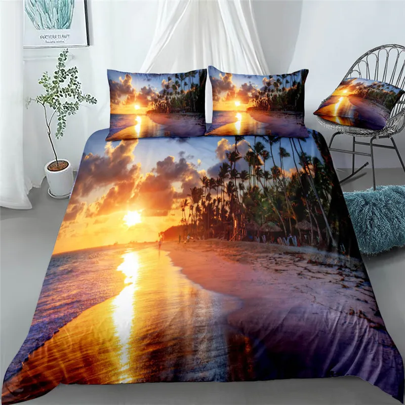 

Sandy Beach Bedding Set Single Twin Full Queen King Size Seaside Coconut Tree Setting Sun Bed Set Children Bedroom Duvetcover 01