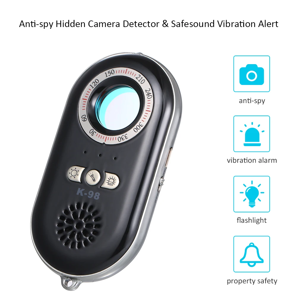 

Portable Anti-spy Hidden Camera Detector Wireless RF Infrared 3-in-1 Safesound Vibration Alert with Mini LEDs Flashlight