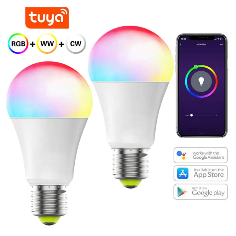 

Tuya 15W Smart Light Bulb Dimmable WiFi LED Lamp Colorful RGBCW E27 Bulb Timer Function Work with Alexa/Google Assistant