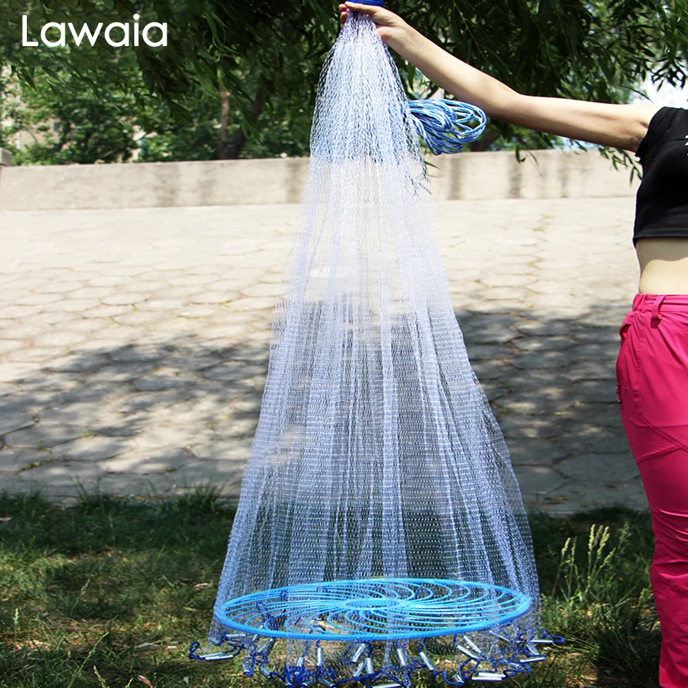 Comprar Lawaia fácil de lanzar red de pesca de red de pesca diámetro 240 cm 480 cm red de pesca de estilo americano pequeña malla al aire libre