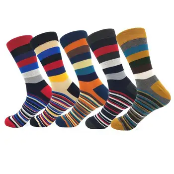 

Spring Autumn Fashion Men Colorful Stripe Middle Tube Elastic Soft Cotton Socks