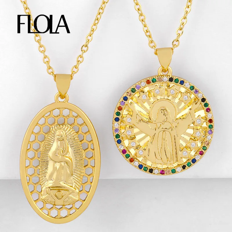 Женская подвеска Дева Мария подвески из фианита FLOLA ожерелья с золотыми