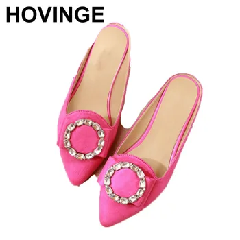 

HOVINGE big yards for women's shoes summer 2019 diamond cool slippers female flat baotou lazy leopard slippers single shoes