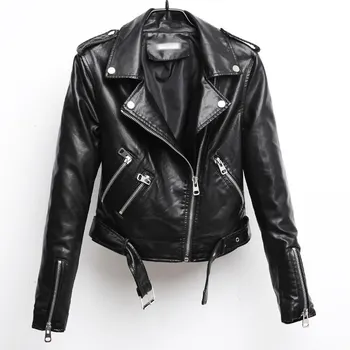 

Biker Jacket Women clothing PU Silver leather jacket Turn-down Collar Casual Zipper youth style women motorcycle coat 2020 new