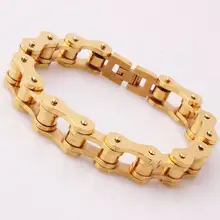 Панк рок золотой тон 316L из нержавеющей стали Байкер мужской браслет цепочка мотоцикл велосипедная цепь, для велосипеда браслеты ювелирные изделия