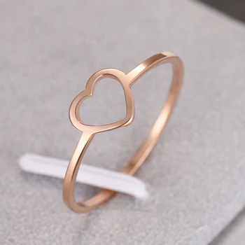 

CACANA 316L Stainless Steel Hollow Peach Heart-Shaped Rose Gold Color Ring Engagement Exquisite Jewelry For Women Gift