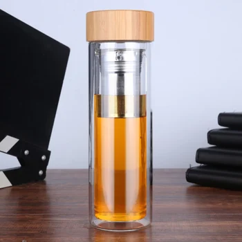 

NEW20 Resistant Glass Cup With Double Bamboo Cover High Borosilicate Water Cup Portable Simple Tea Cup Thickened Vacuum Cup