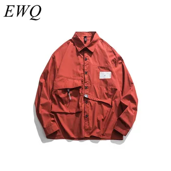 

EWQ / can ship men's wear 2020 spring new Work Clothes Shirt Personality Pocket Solid Color casual tops loose all-match 9Y818