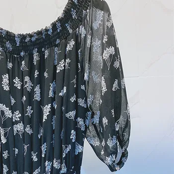 

Women's Slash Neck Midi Dress Irregular Elastic Waist Short-sleeved Floral Printed Ruffles Spring Summer Mid-calf Dress 2020 New