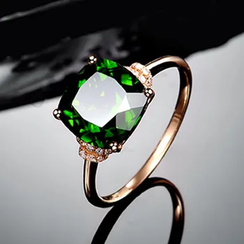 

CHAMSS Fashion Rose Gold Emerald Ring Elegant Simple Feminine Romantic Valentine Gift Factory Wholesale