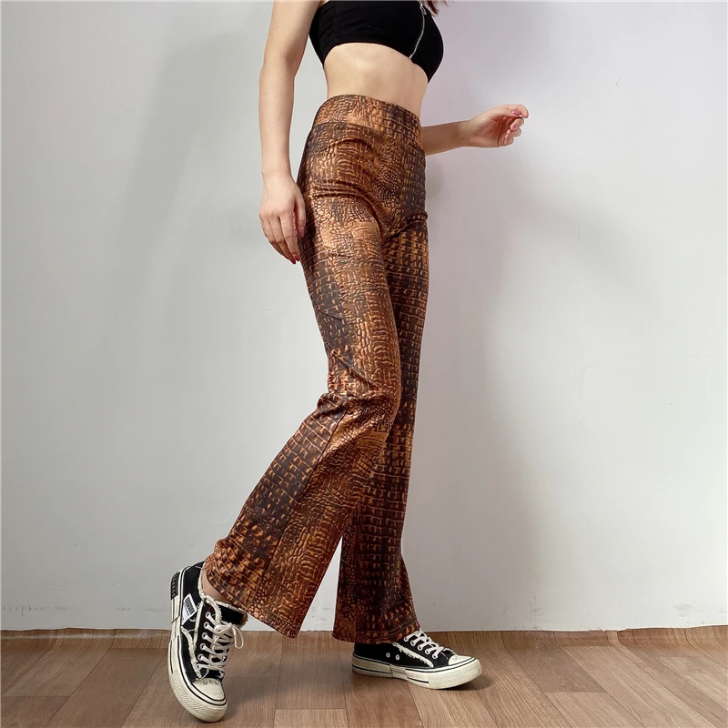 Fashion Women's Crocodile Print Wide Leg Long Trousers Loose High Waist Casual Flare Pants New | Женская одежда