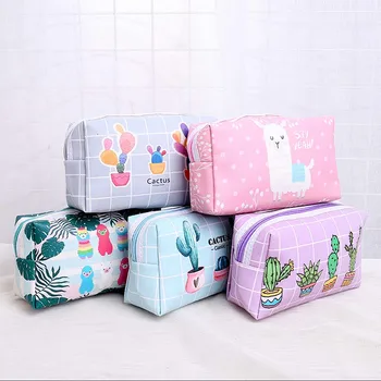 

Women Travel Catus Makeup Bag Cartoon Sheep Zipper Cosmetic Case PU Make Up Bath Organizer Storage Pouch Toiletry Wash Bag