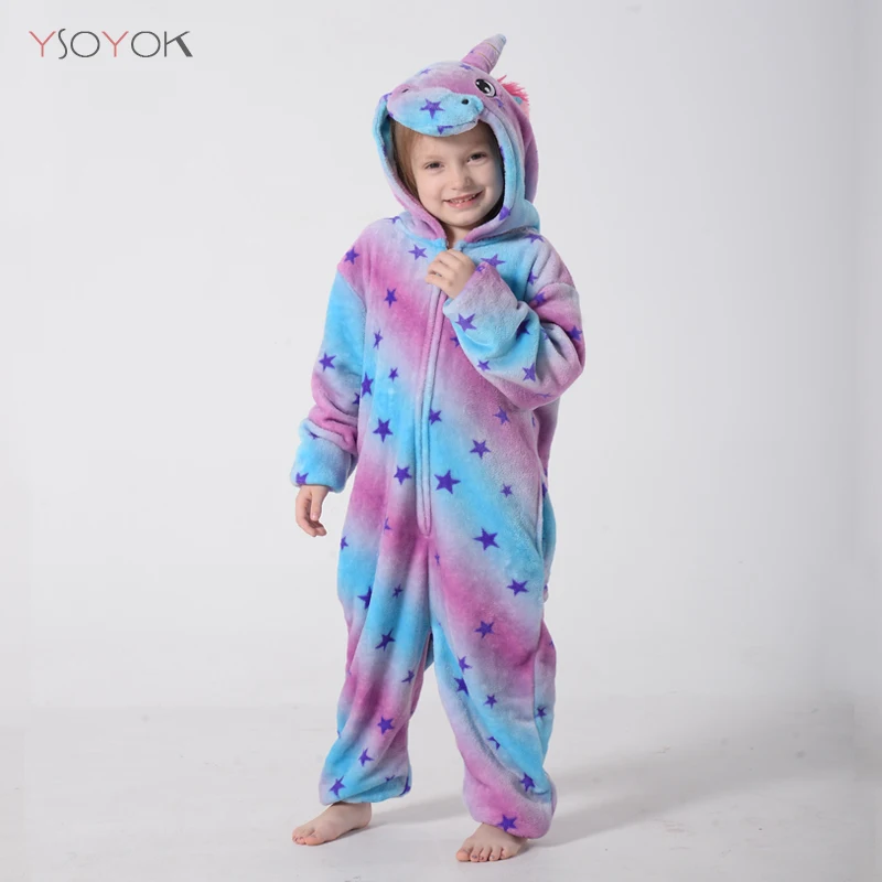 Kigurumi/зимняя Пижама для мальчиков и девочек; комбинезон с единорогом из мультфильма; детская одежда для сна; фланелевый теплый комбинезон для малышей; детские пижамы