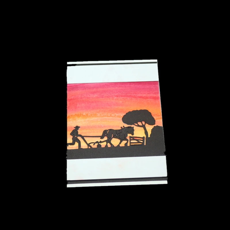 horses ploughing Metal Cutting Dies Stencils for DIY Scrapbooking Album Stamp Paper Card Embossing craft die 9.4 x4.2 CM | Дом и сад