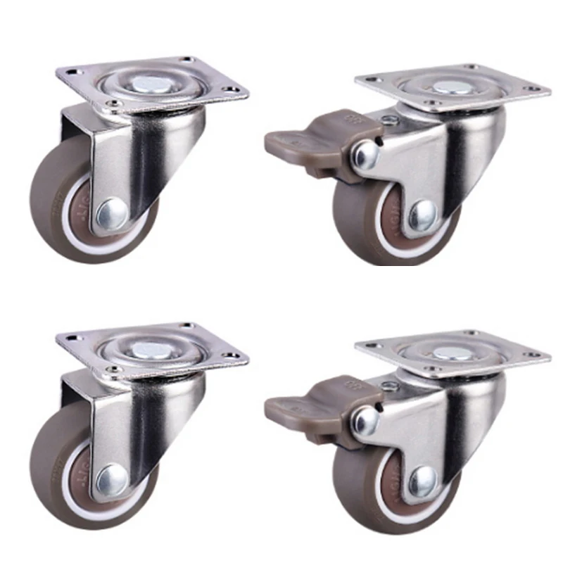 

4pcs Soft Rubber Swivel Caster Silver Roller Wheel For Platform Trolley Chair Household Accessori Furniture Casters Wheels