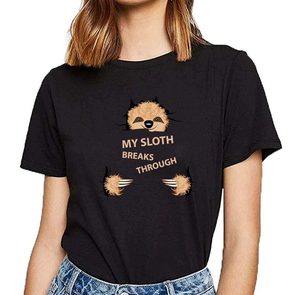 Tops T Shirt Women my sloth breaks through b Fashion White Custom Female Tshirt | Женская одежда