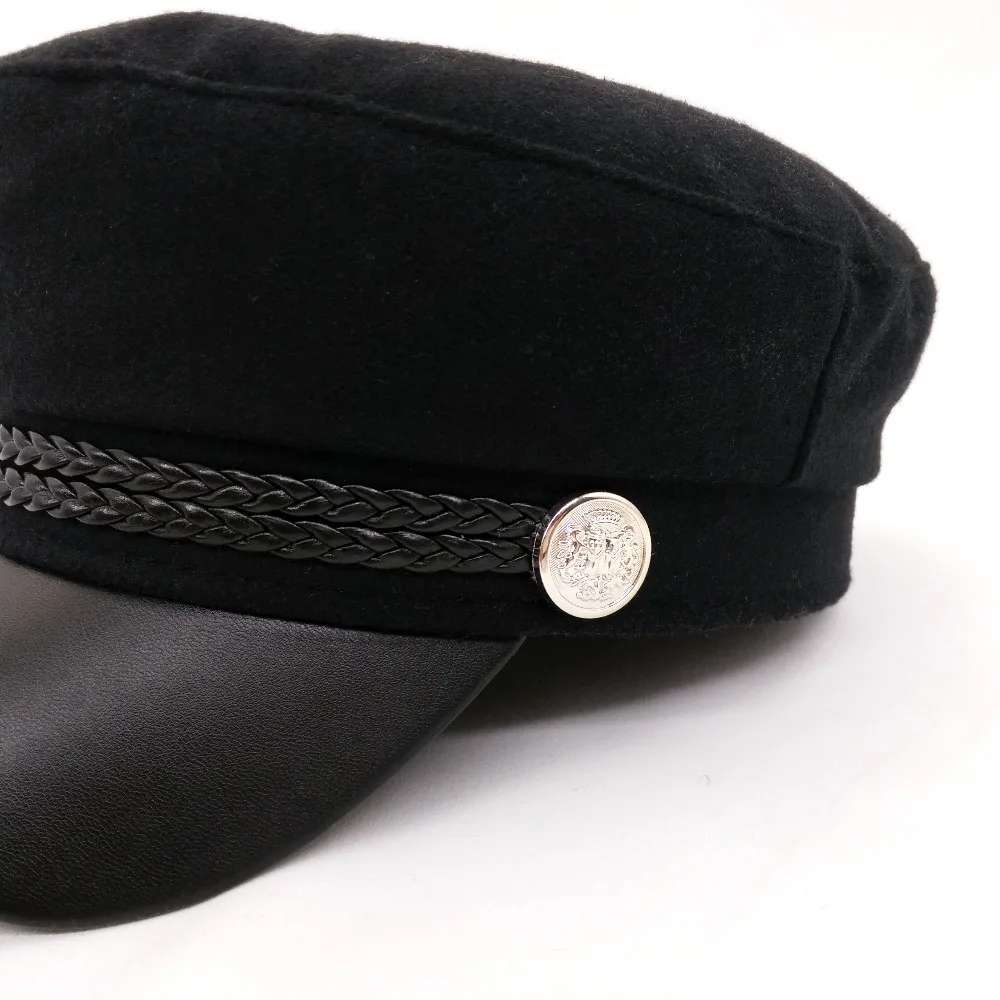 Ditpossible черные военные шапки для женщин Мода pu Брим casquette лоскут кепки gorras Женский козырек армейская шляпа