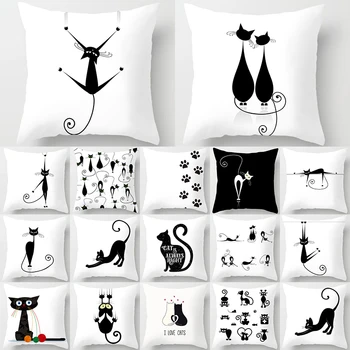 

Black Cat Animal Pattern Decorative Cushions Pillowcase Polyester Cushion Cover Throw Pillow Sofa Decoration Pillowcover 40856