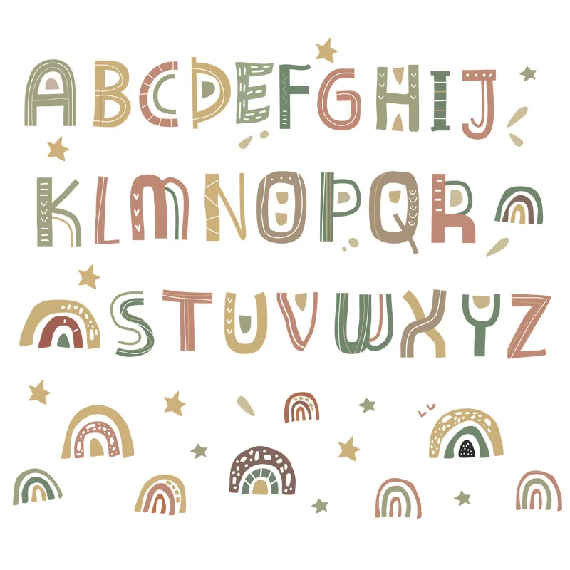 Bohemian Alphabet Letter Rainbows Colorful Nursery Wall Sticker