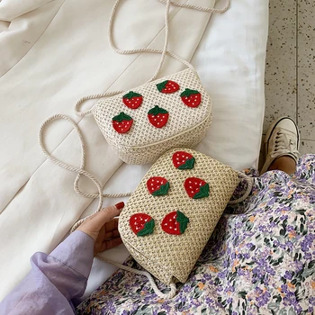 

Women Summer Strawberry Woven Messenger Creative Delicate Design Chic Casual Bags Beach Small Straw Casual Shoulder