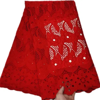 

Latest Design 100% Cotton African Lace Fabric 2020 High Quality Lace Red Nigerian Swiss Voile Lace In Switzerland 5 yards
