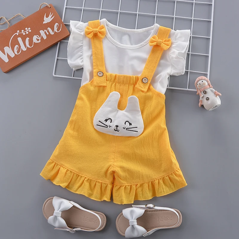Shorts Set Bib Pants for Little Girl Summer Clothes Sets for Baby Girls Striped Short Sleeve Shirt