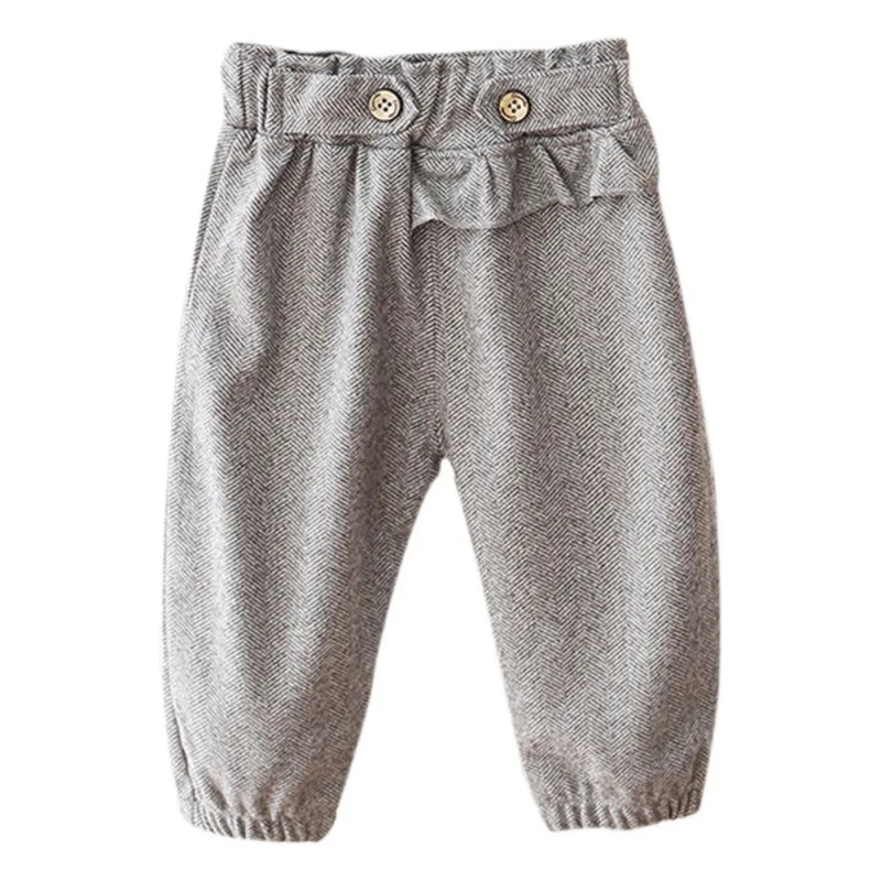Girls Pants Children Baby Girls Autumn Cotton Solid Print Pants Casual Decoration Trousers Toddler Clothes Bottoms - Цвет: Gray