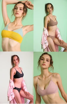 

Wriufred Contrast stitching underwear thread retro bra set no steel ring thin section cotton comfortable lingerie and briefs set