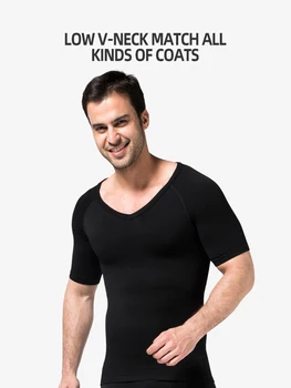 

Slimming Man Seamless Rib-Knit Body Shirt Corset Shapewear Short Sleeves V-neck Compression Tummy Waist Belly Shaper Underwear