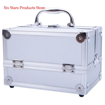 

SM-2176 Aluminum Makeup Train Case Jewelry Box Cosmetic Organizer with Mirror 9"x6"x6" Silver for Home Bathroom and Travel