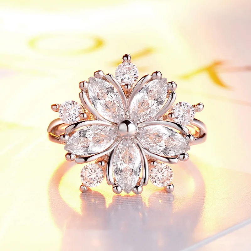 Silver Ring Wedding Rings Silver Rings Cherry Blossom Shape Zircon Ring 925 Silver Ladies Ring