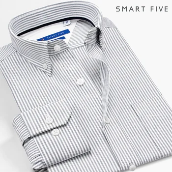 

Smartfive Autumn Men Slim Fit Pure Cotton Oxford Spinning Stripes Backing Shirt Long Sleeve Shirt Inch Clothing