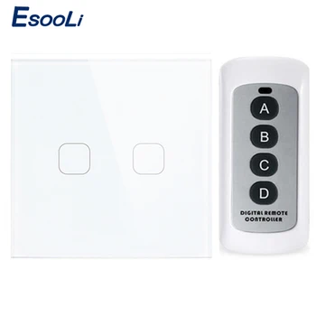 

Esooli EU Standard 2 gang 1 way Light Touch Switch Waterproof Glass Panel Wall Sensor Switch Remote controller