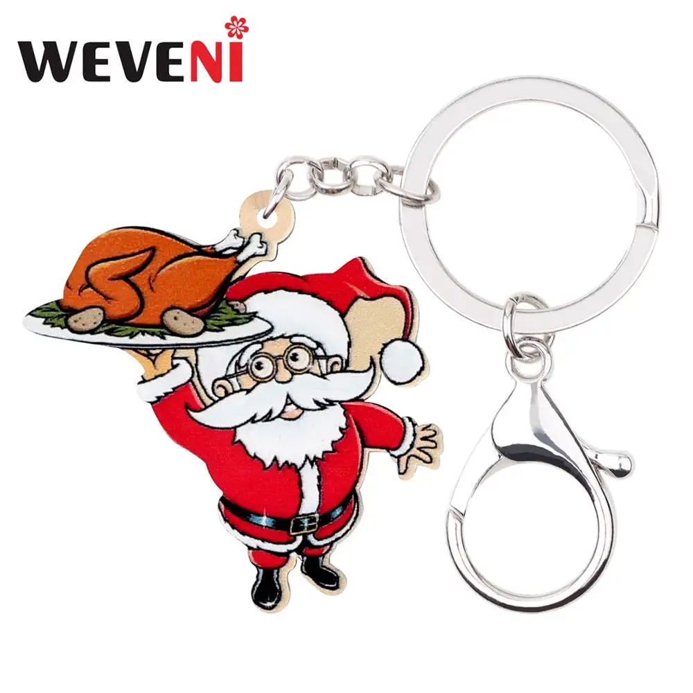 WEVENI акриловые рождественские брелки для ключей с Санта-Клаусом индейкой брелок