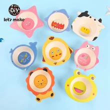 Best Offers Let's Make Latex Free Children Tableware Cartoon Animal Baby Food Plate Lion Pig Bamboo Tableware For Kid Baby Feeding Bowl Set
