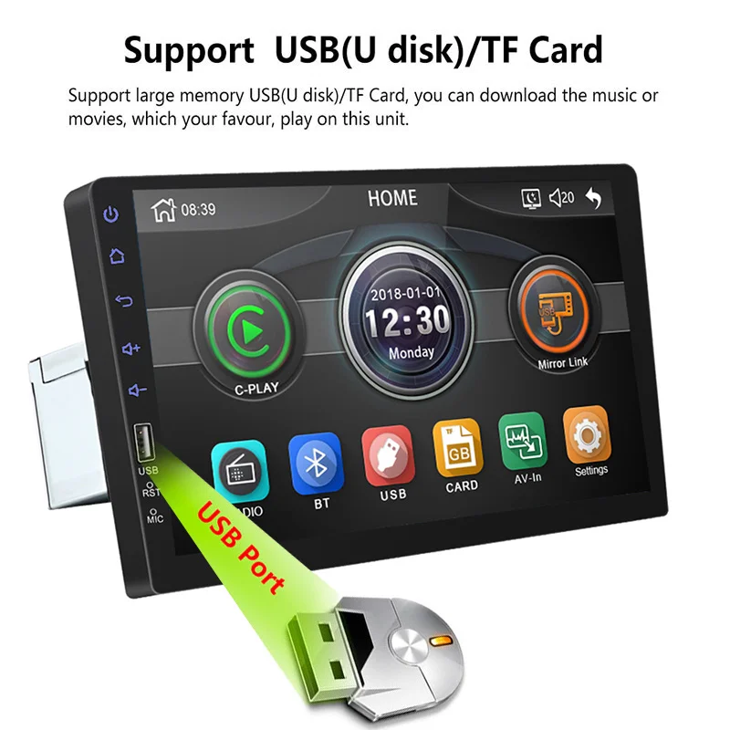 1DIN MP5 плеер Bluetooth/FM/USB/AUX/TF 9 дюймов Автомобильный стерео MP5 плеер Mirrorlink Авто MP5 плеер