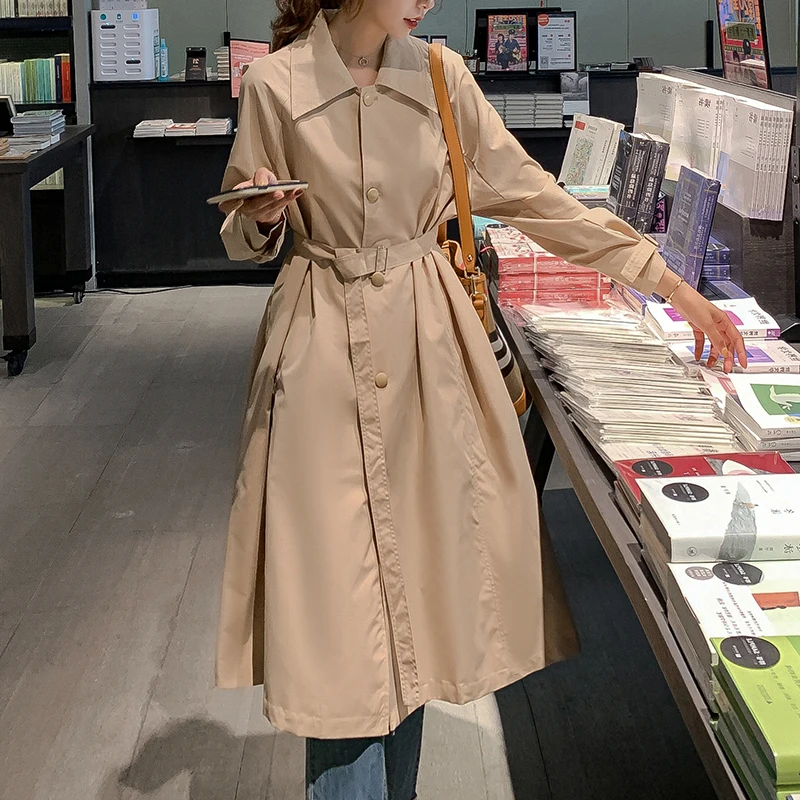 

new Fashion 2020 Fall /Autumn Casual Simple Classic Long Trench coat with belt Chic Female Sashes Slim windbreaker