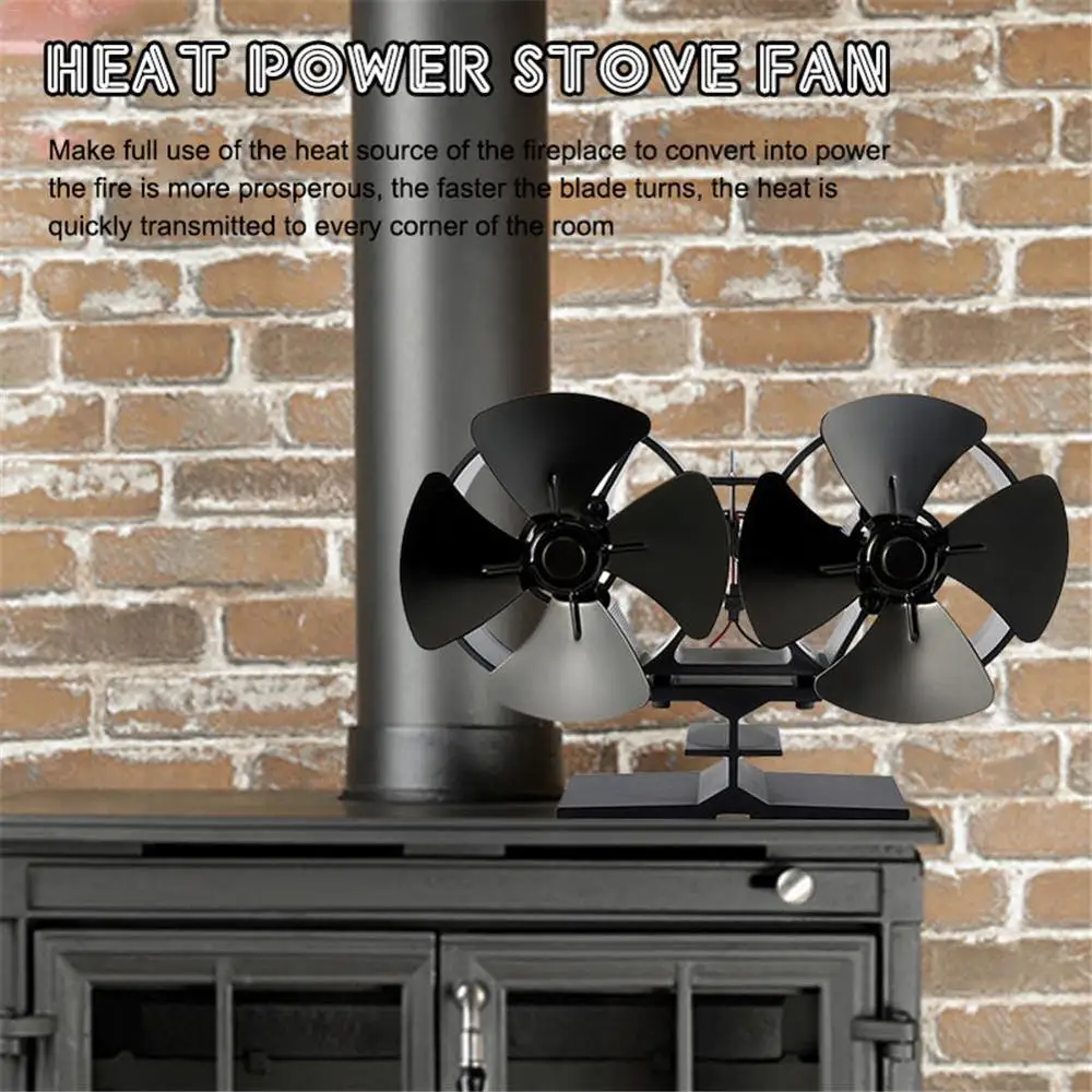 Efficient Double Black Fireplace Fan Heat Powered Stove Fan komin Log Wood Burner FirPowered Stove Fan Fireplace Tools