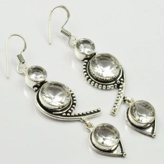 Bianco Topas, Argento Overlay Su Orecchini Di Rame, 70 Millimetri, E2181