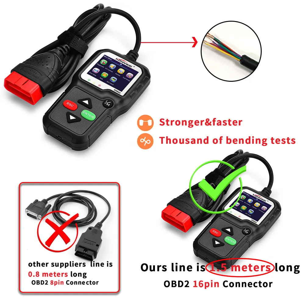 KW680 OBD2 Conector считыватель кодов неисправностей автомобиля диагностический инструмент автомобильного сканера инструмент проверки ключа автомобиля программатор