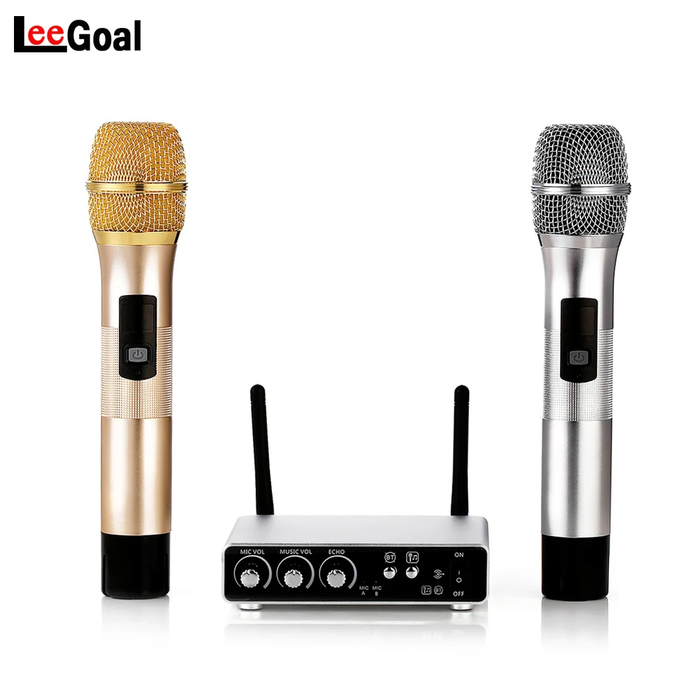 

Professional 2 Channels Studio Dual VHF Wireless Bluetooth Handheld Karaoke Condenser Microphone for TV DVD Computer or Speaker
